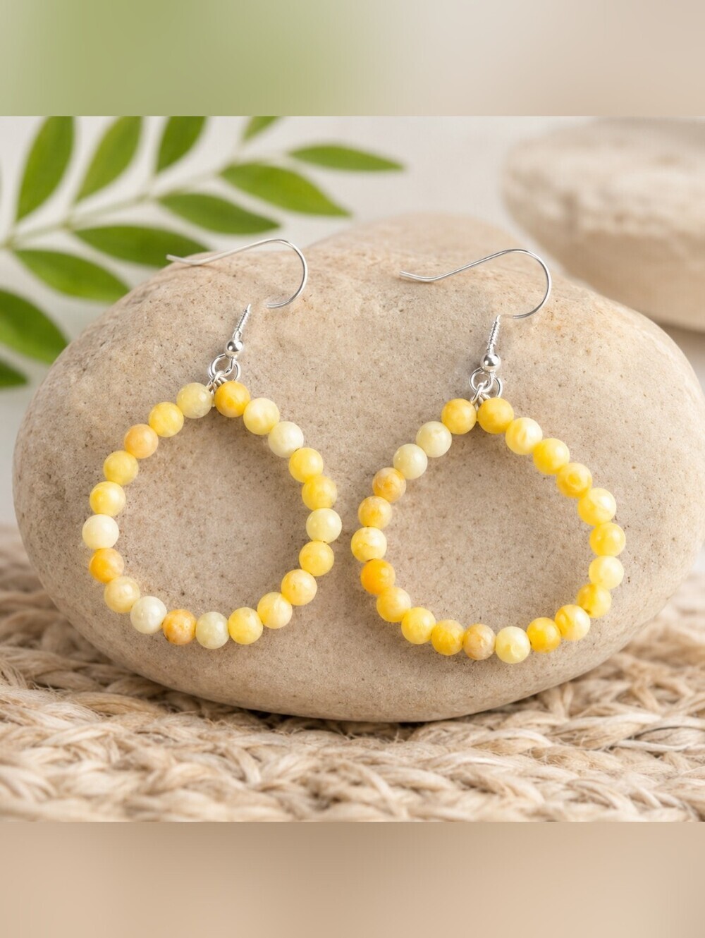 Golden Glow Yellow Dragon Vein Beaded Hoop Earrings